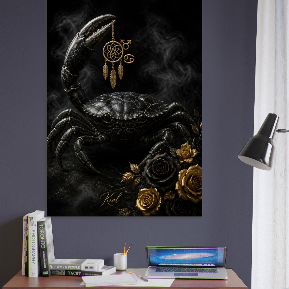 Cancer Zodiac Crab Poster, Gold Wall Art, Astrology Canvas, Crab Portrait, Zodiac Gift for Him, Danish Art Studio