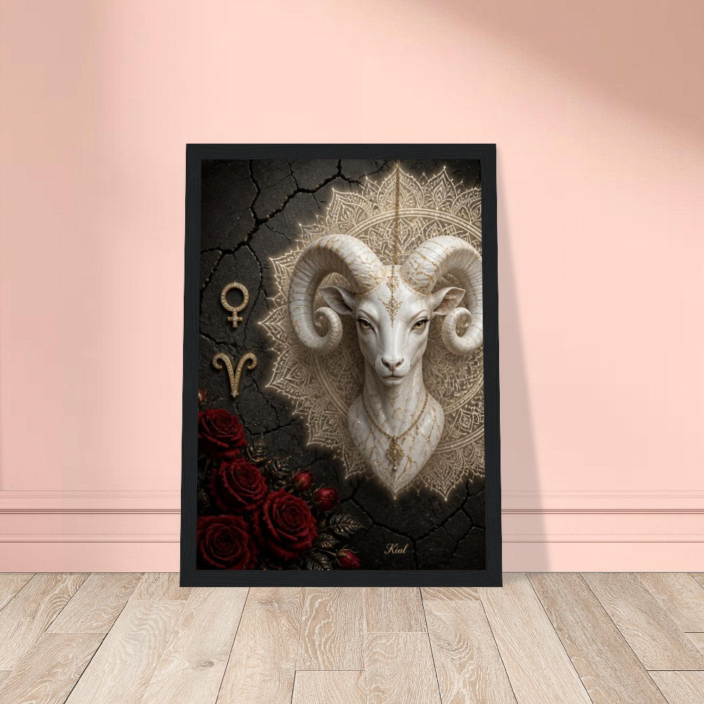 Aries Zodiac Ram Poster, Gold Wall Art, Astrology Canvas, Ram Portrait, Zodiac Gift for Her, Danish Art Studio