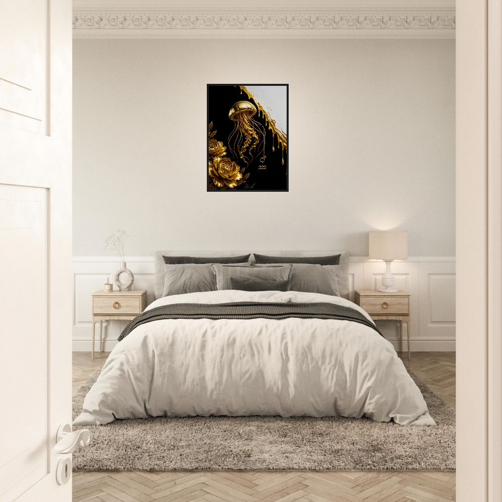 Aquarius Zodiac Jellyfish Poster, Gold Wall Art, Zodiac Gift for Him, Danish Art Studio