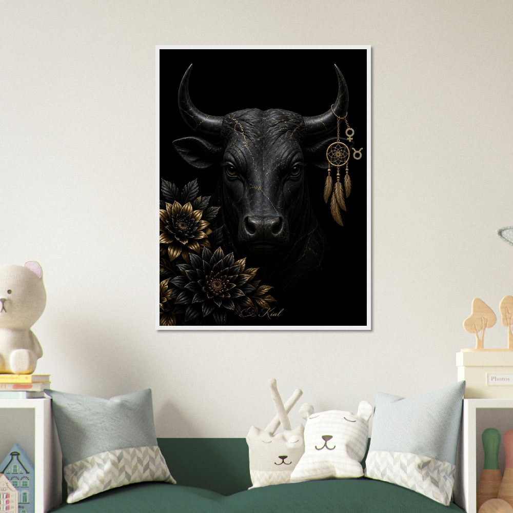 Taurus Zodiac Bull Poster, Gold Wall Art, Astrology Canvas, Bull Portrait, Zodiac Gift for Her, Danish Art Studio
