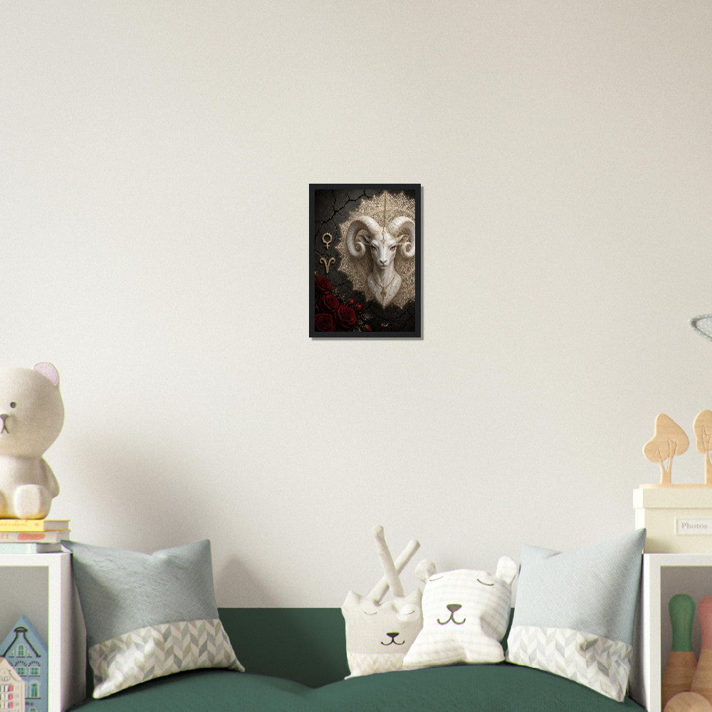 Aries Zodiac Ram Poster, Gold Wall Art, Astrology Canvas, Ram Portrait, Zodiac Gift for Her, Danish Art Studio