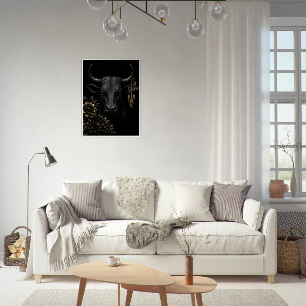 Taurus Zodiac Bull Poster, Gold Wall Art, Astrology Canvas, Bull Portrait, Zodiac Gift for Her, Danish Art Studio