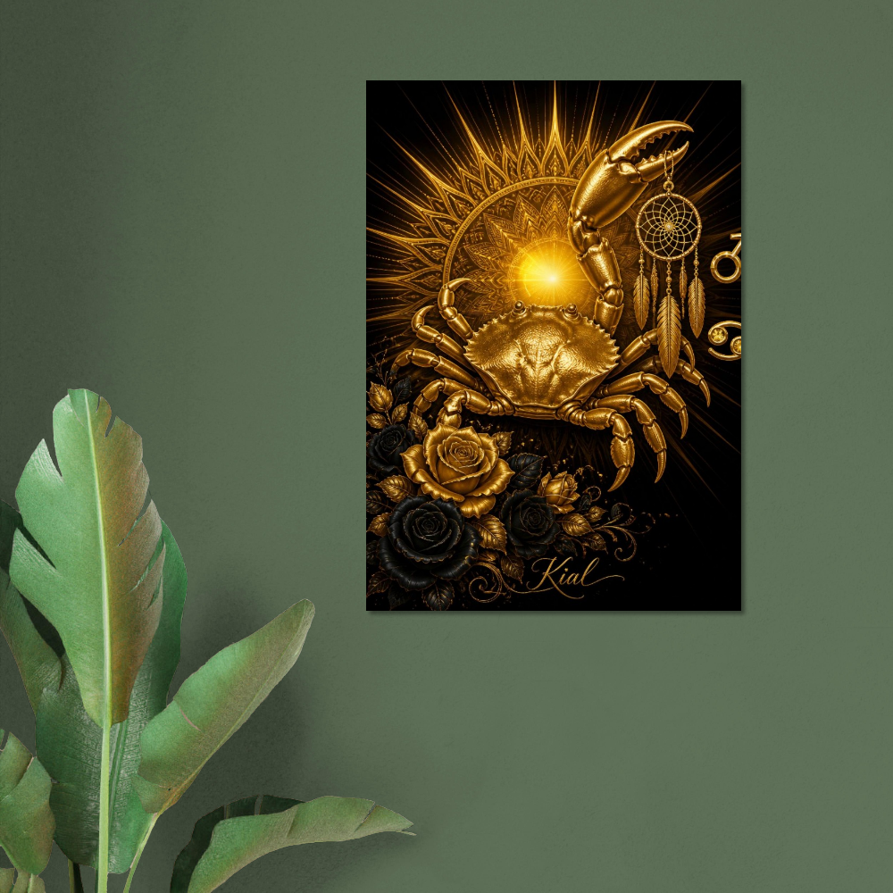 Cancer Zodiac Crab Poster, Gold Wall Art, Astrology Canvas, Crab Portrait, Zodiac Gift for Him, Danish Art Studio