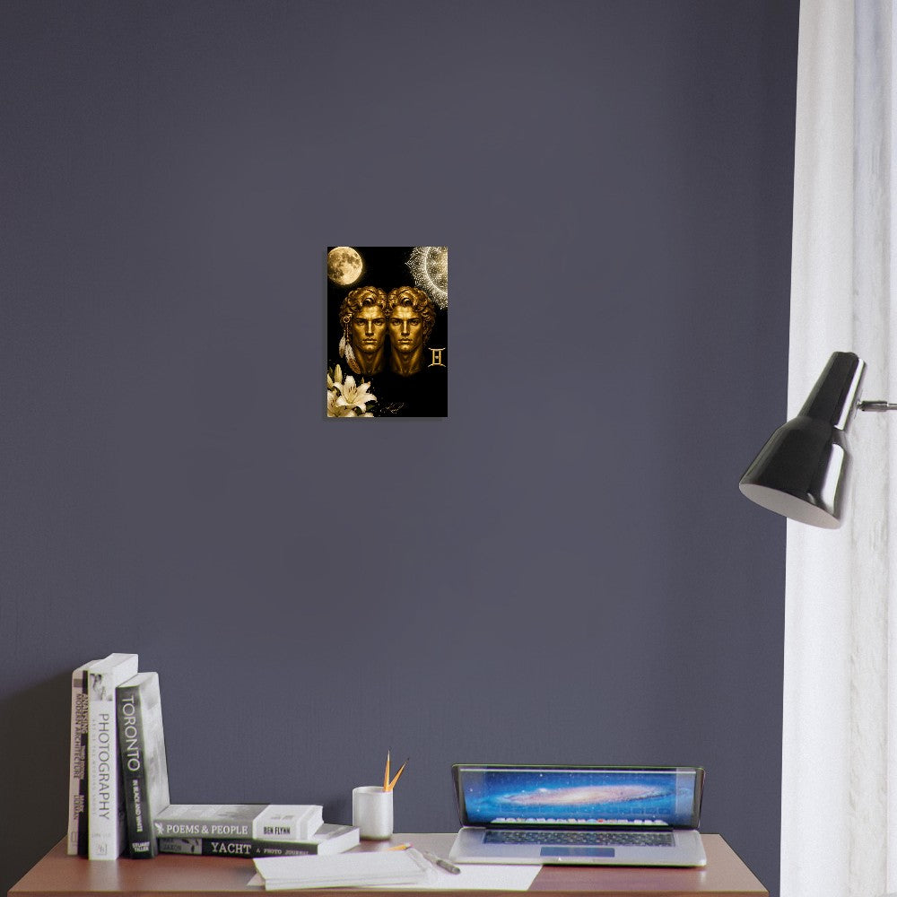 Gemini Zodiac Twins Poster, Gold Wall Art, Astrology Canvas, Twins Portrait, Zodiac Gift for Him, Danish Art Studio