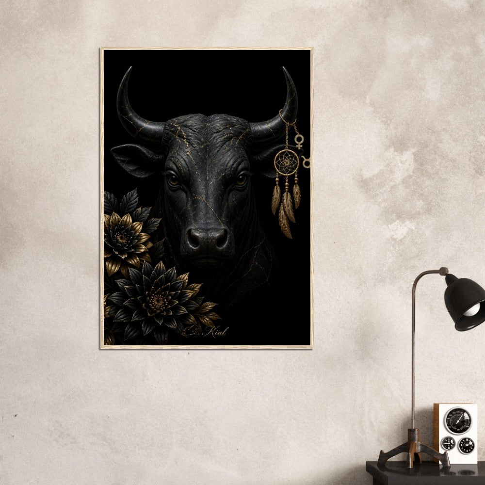 Taurus Zodiac Bull Poster, Gold Wall Art, Astrology Canvas, Bull Portrait, Zodiac Gift for Her, Danish Art Studio