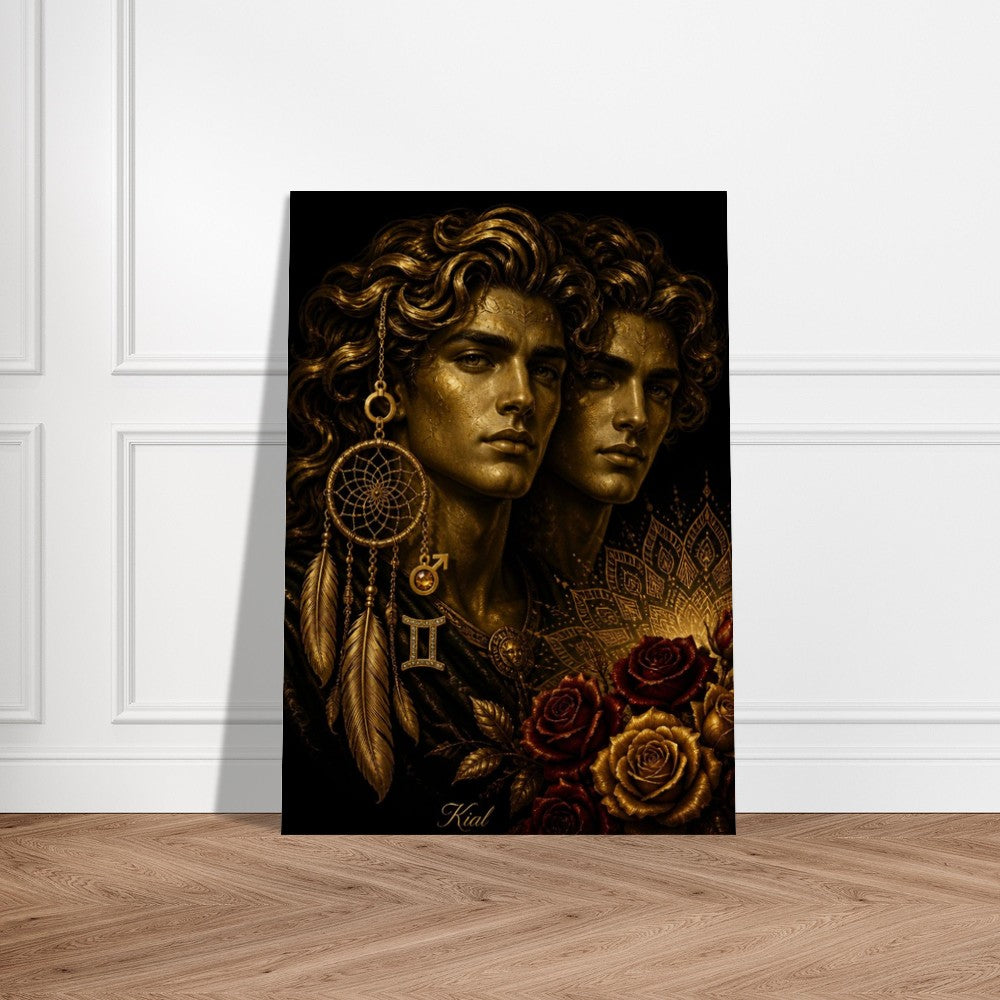 Gemini Zodiac Twins Poster, Gold Wall Art, Astrology Canvas, Twins Portrait, Zodiac Gift for Him, Danish Art Studio