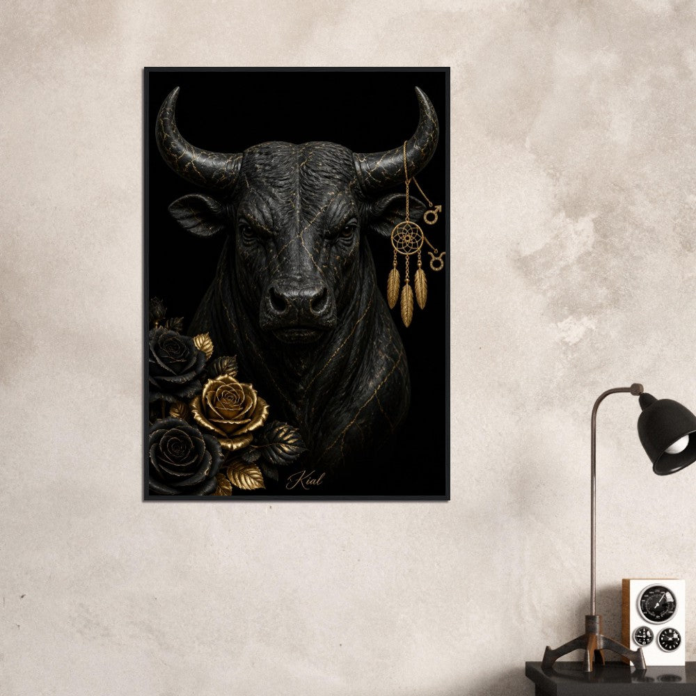 Taurus Zodiac Bull Poster, Gold Wall Art, Astrology Canvas, Bull Portrait, Zodiac Gift for Him, Danish Art Studio