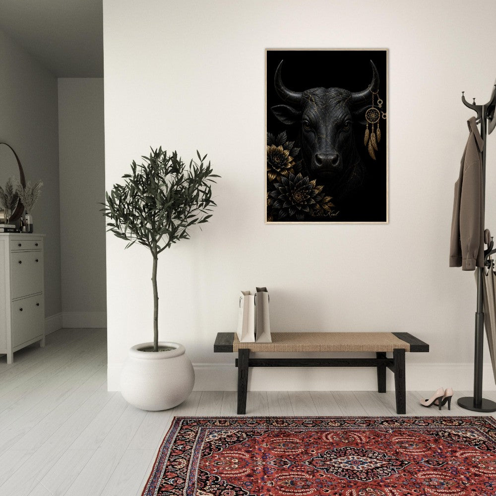 Taurus Zodiac Bull Poster, Gold Wall Art, Astrology Canvas, Bull Portrait, Zodiac Gift for Her, Danish Art Studio