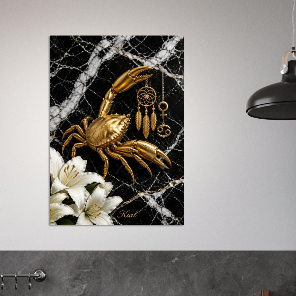Cancer Zodiac Crab Poster, Gold Wall Art, Astrology Canvas, Crab Portrait, Zodiac Gift for Her, Danish Art Studio