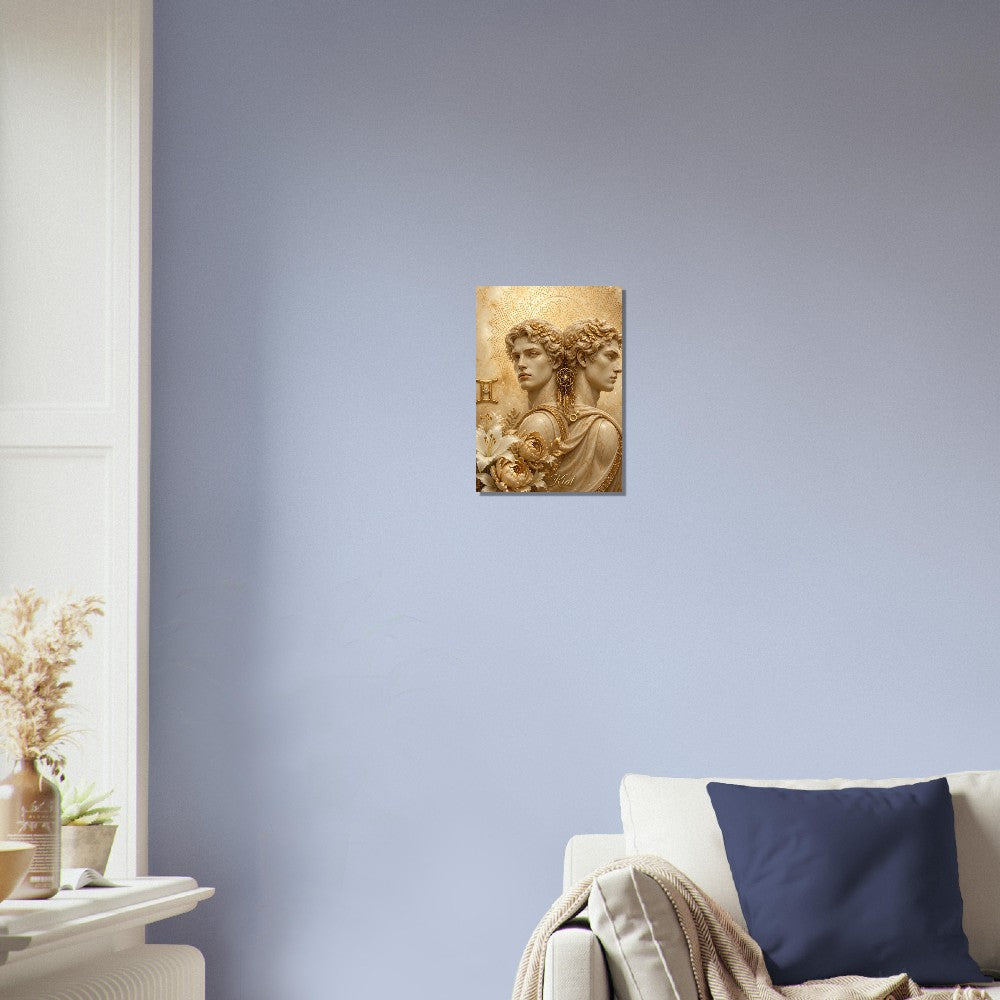 Gemini Zodiac Twins Poster, Gold Wall Art, Astrology Canvas, Twins Portrait, Zodiac Gift for Him, Danish Art Studio