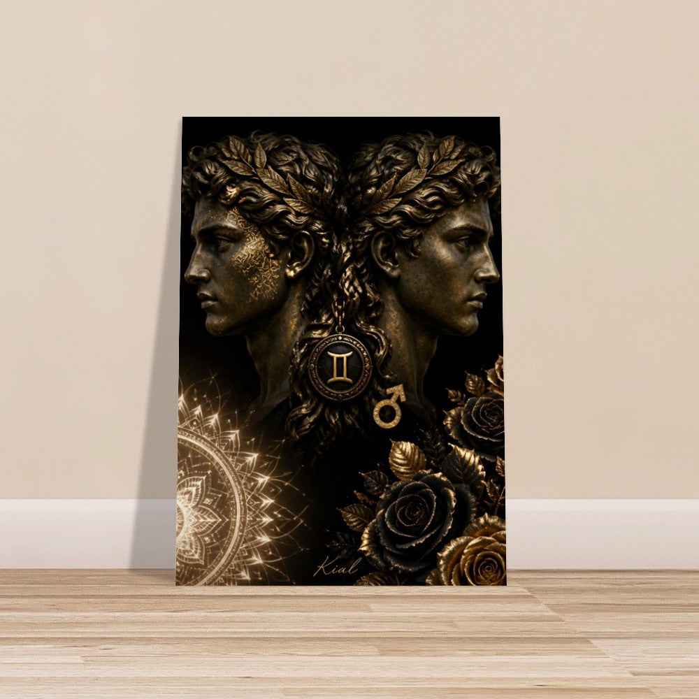 Gemini Zodiac Twins Poster, Gold Wall Art, Astrology Canvas, Twins Portrait, Zodiac Gift for Him, Danish Art Studio