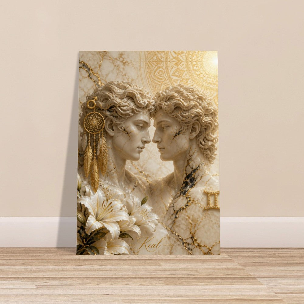 Gemini Zodiac Twins Poster, Gold Wall Art, Astrology Canvas, Twins Portrait, Zodiac Gift for Him, Danish Art Studio