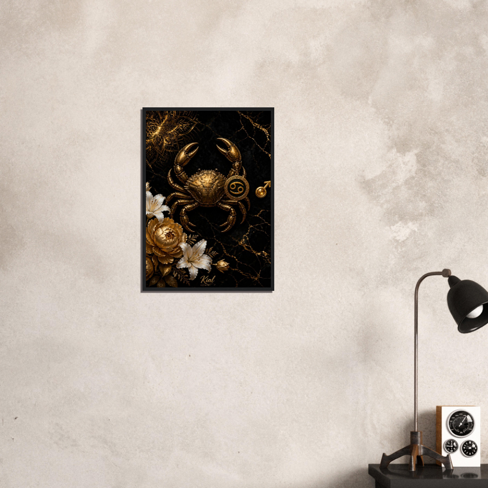 Cancer Zodiac Crab Poster, Gold Wall Art, Astrology Canvas, Crab Portrait, Zodiac Gift for Him, Danish Art Studio