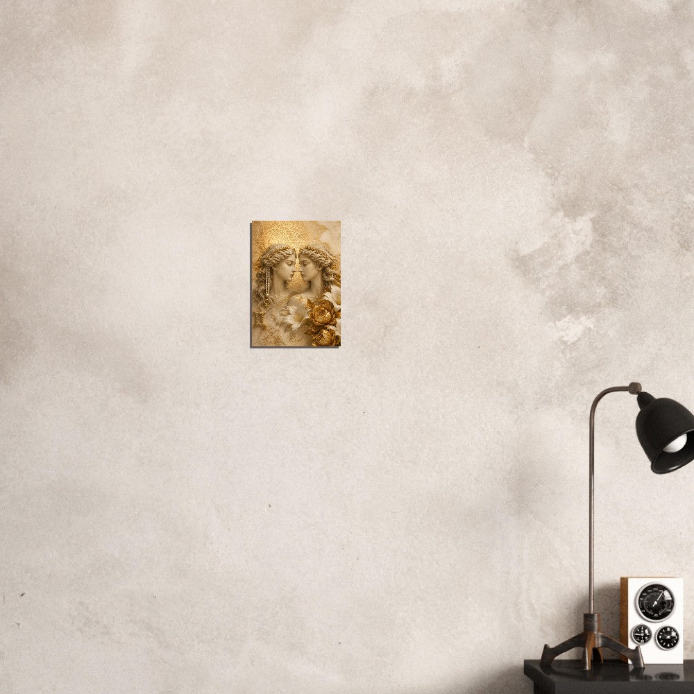 Gemini Zodiac Twins Poster, Gold Wall Art, Astrology Canvas, Twins Portrait, Zodiac Gift for Her, Danish Art Studio