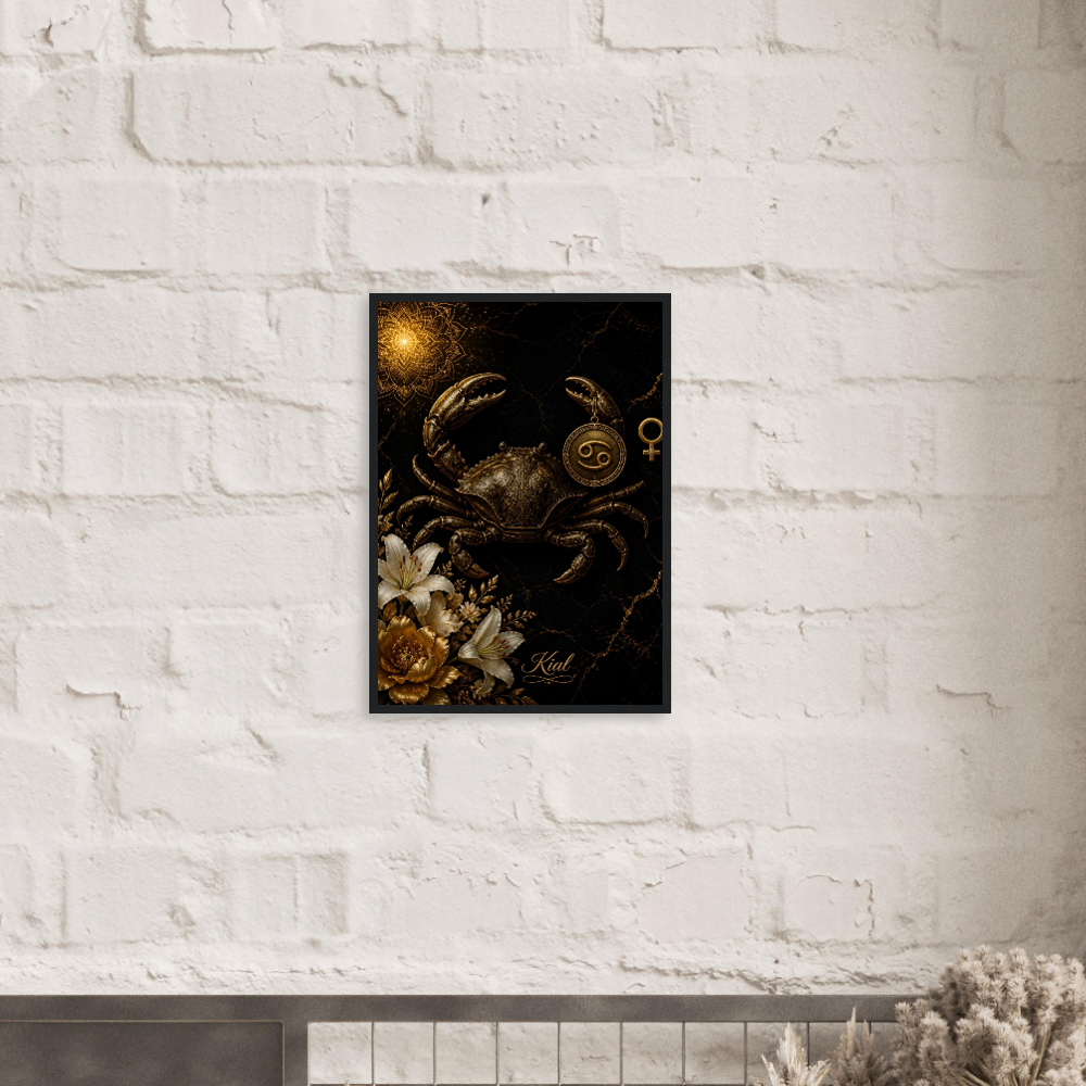 Cancer Zodiac Crab Poster, Gold Wall Art, Astrology Canvas, Crab Portrait, Zodiac Gift for Her, Danish Art Studio