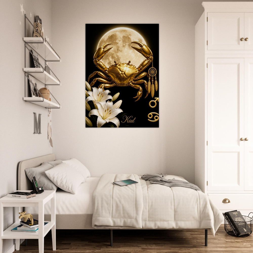 Cancer Zodiac Crab Poster, Gold Wall Art, Astrology Canvas, Crab Portrait, Zodiac Gift for Him, Danish Art Studio