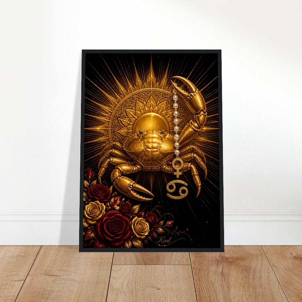 Cancer Zodiac Crab Poster, Gold Wall Art, Astrology Canvas, Crab Portrait, Zodiac Gift for Her, Danish Art Studio