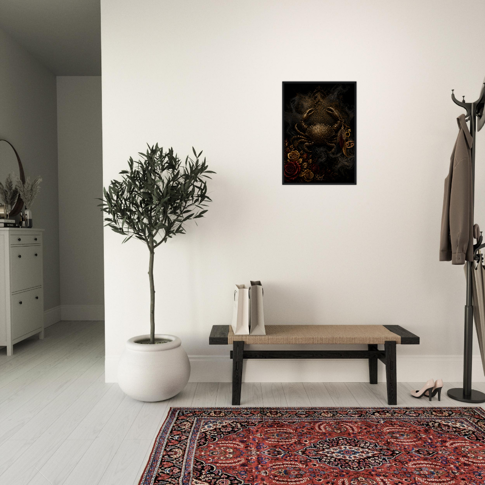 Cancer Zodiac Crab Poster, Gold Wall Art, Astrology Canvas, Crab Portrait, Zodiac Gift for Him, Danish Art Studio