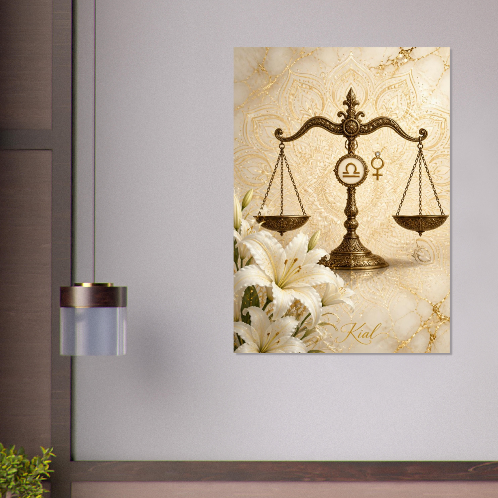 Libra Zodiac Scales Poster, Gold Wall Art, Astrology Canvas, Scales Portrait, Zodiac Gift for Her, Danish Art Studio