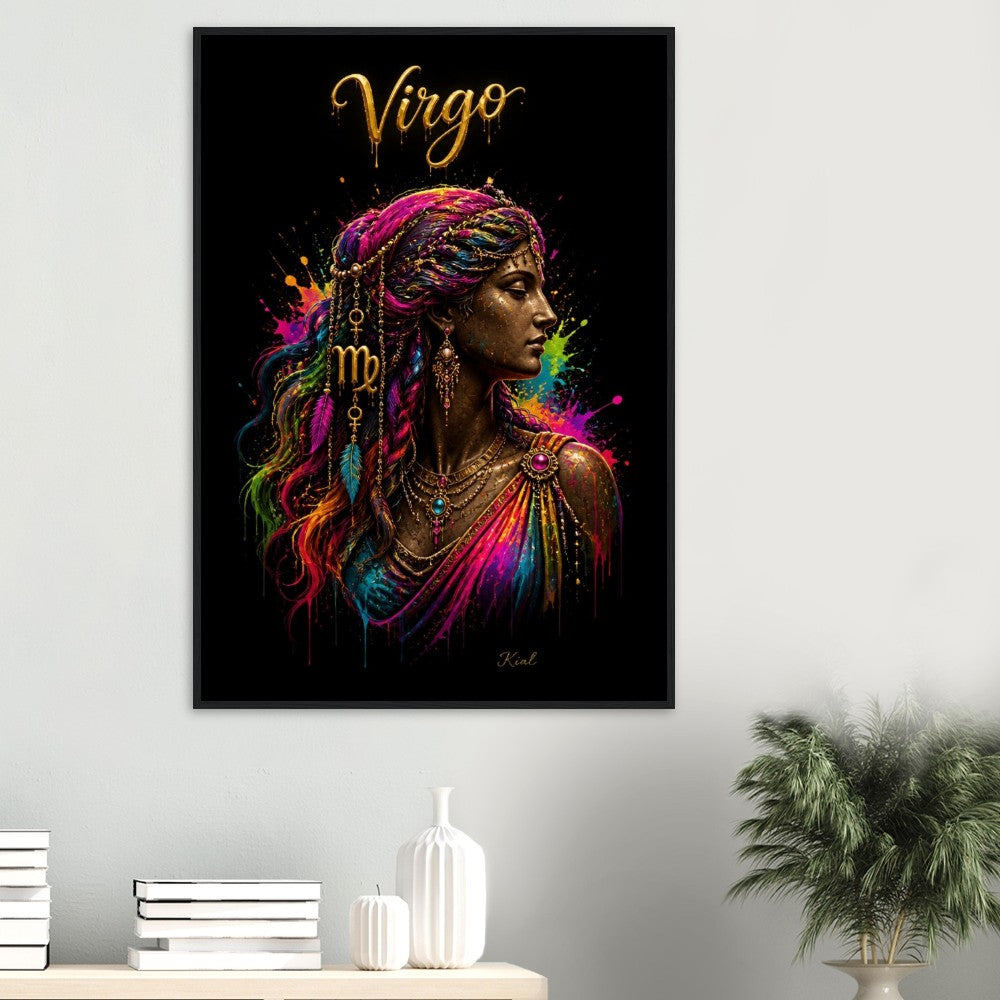 Virgo Neon Zodiac Maiden Poster, Colorful Wall Art, Artistic Astrology Canvas, Zodiac Gift for Her, Danish Art Studio