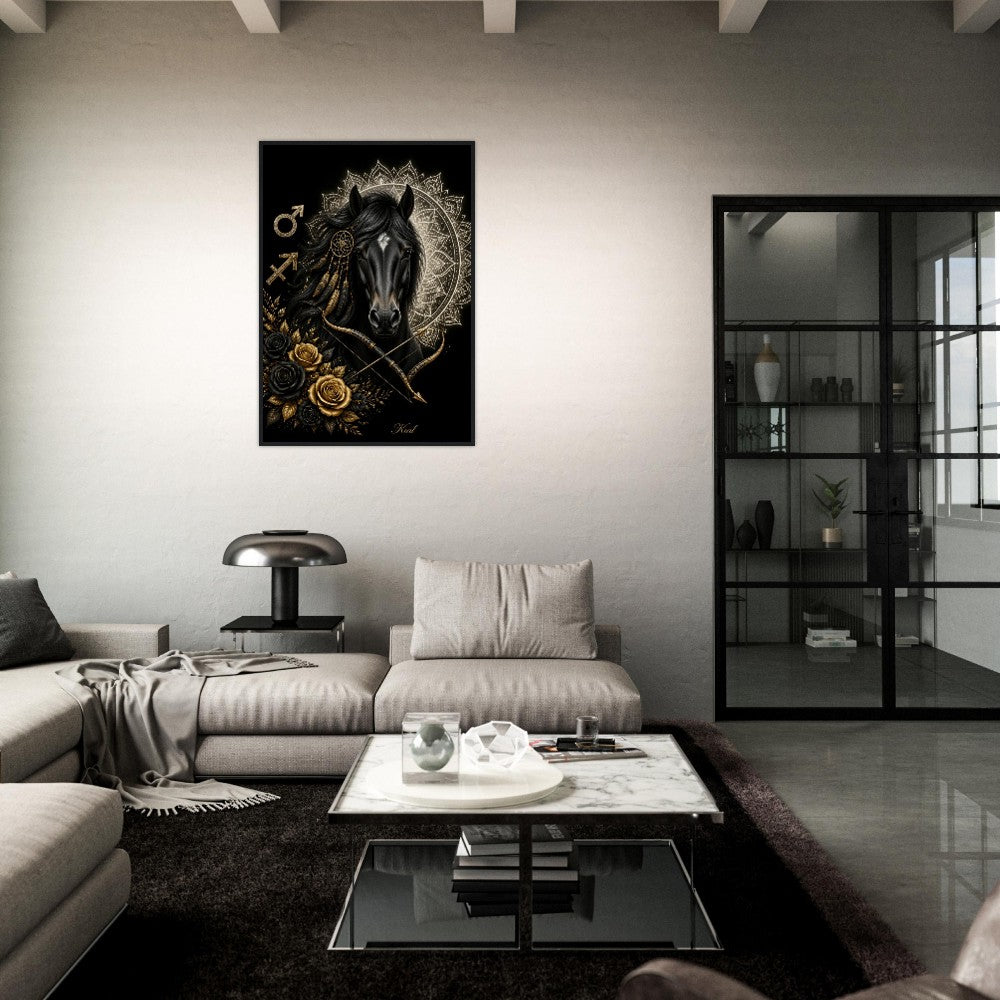 Sagittarius Zodiac Horse Poster, Gold Wall Art, Zodiac Gift for Him, Danish Art Studio