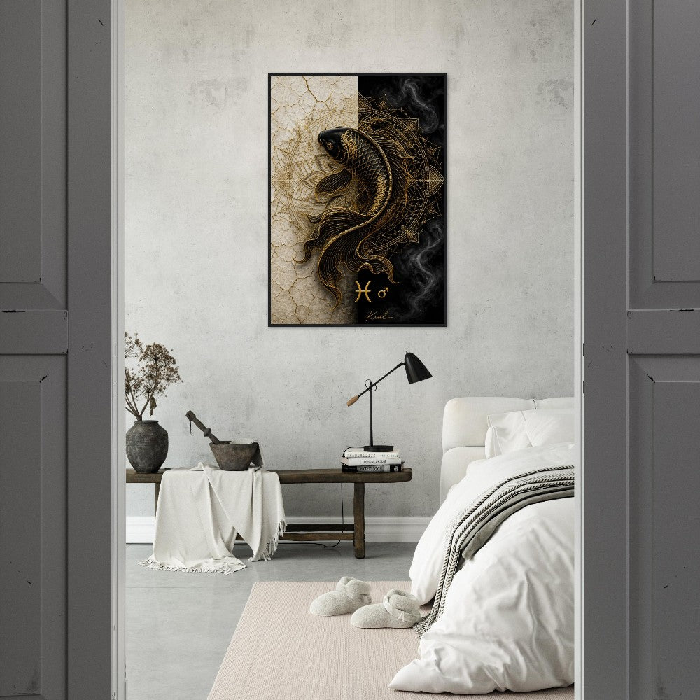 Pisces Zodiac Koi Poster, Gold Wall Art, Astrology Canvas, Koi Portrait, Zodiac Gift for Him, Danish Art Studio