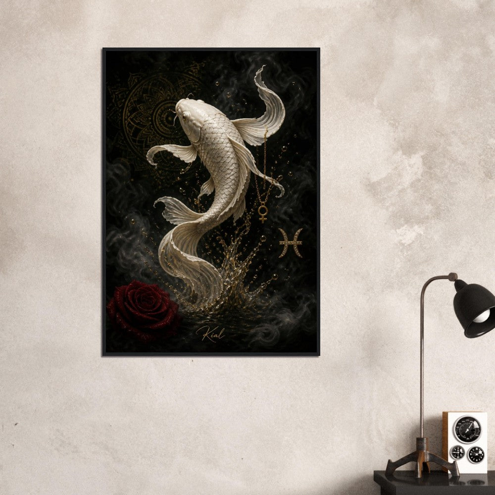 Pisces Zodiac Koi Poster, Gold Wall Art, Astrology Canvas, Koi Portrait, Zodiac Gift for Her, Danish Art Studio