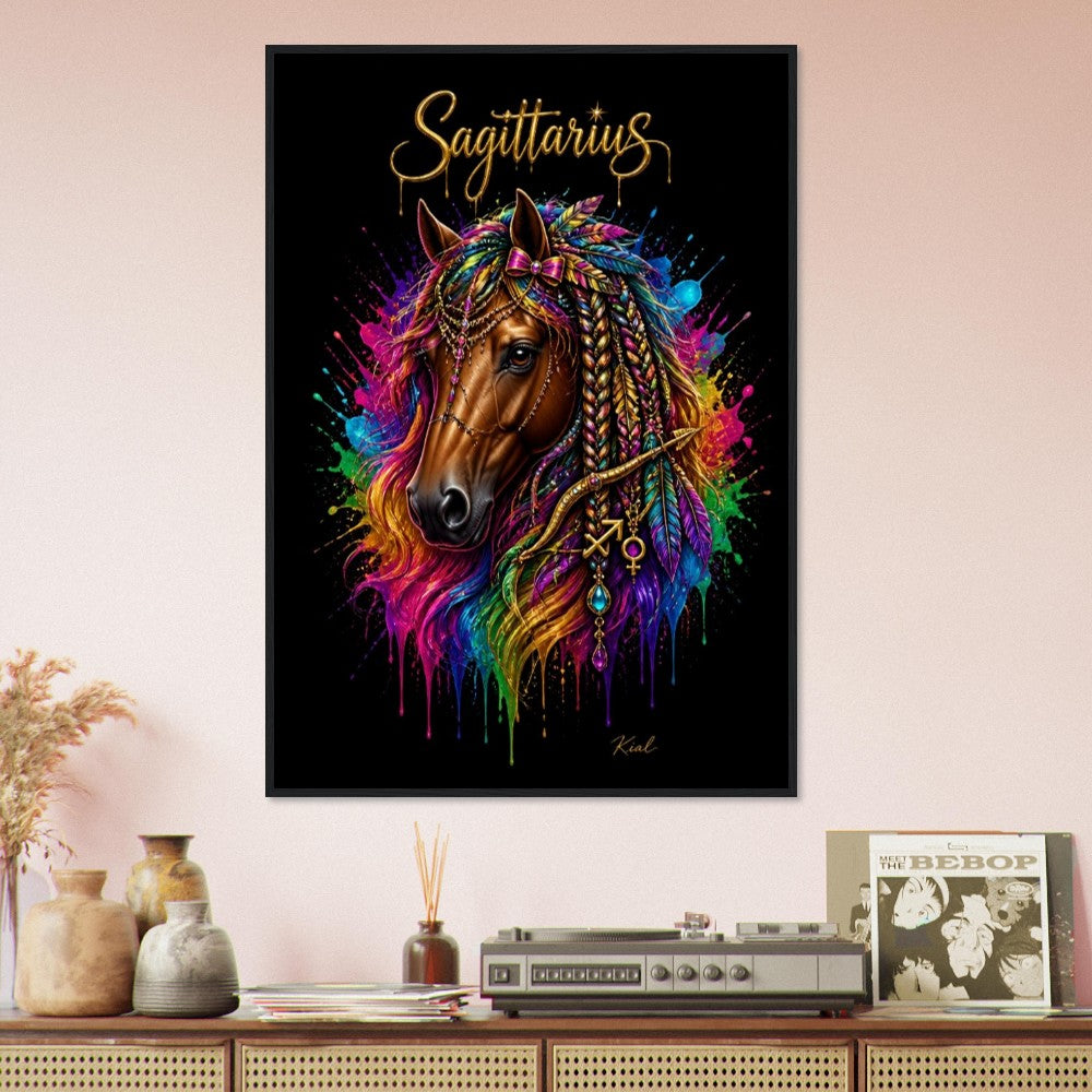 Sagittarius Neon Zodiac Horse Poster, Colorful Wall Art, Zodiac Gift for Her, Danish Art Studio