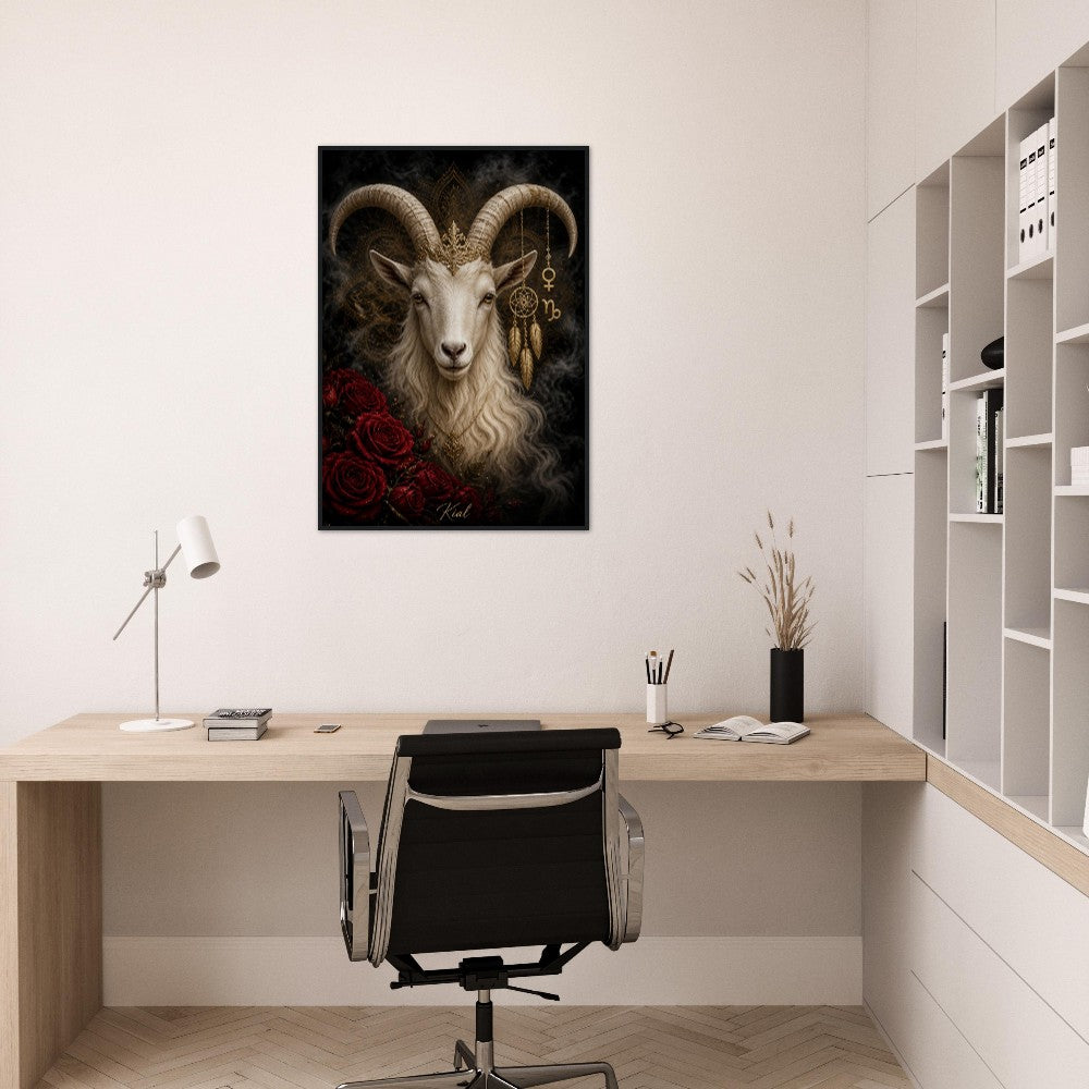 Capricorn Zodiac Goat Poster, Gold Wall Art, Astrology Canvas, Goat Portrait, Zodiac Gift for Her, Danish Art Studio