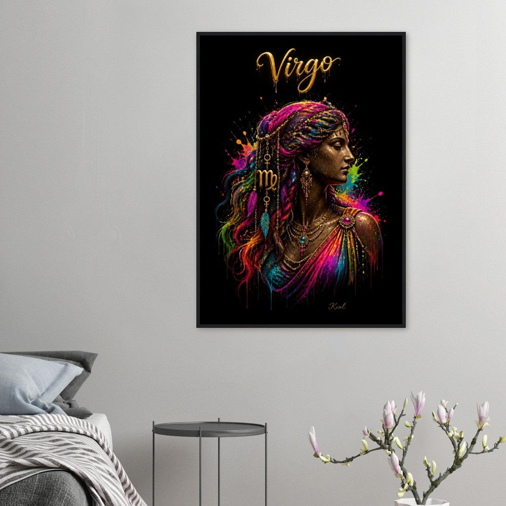 Virgo Neon Zodiac Maiden Poster, Colorful Wall Art, Artistic Astrology Canvas, Zodiac Gift for Her, Danish Art Studio