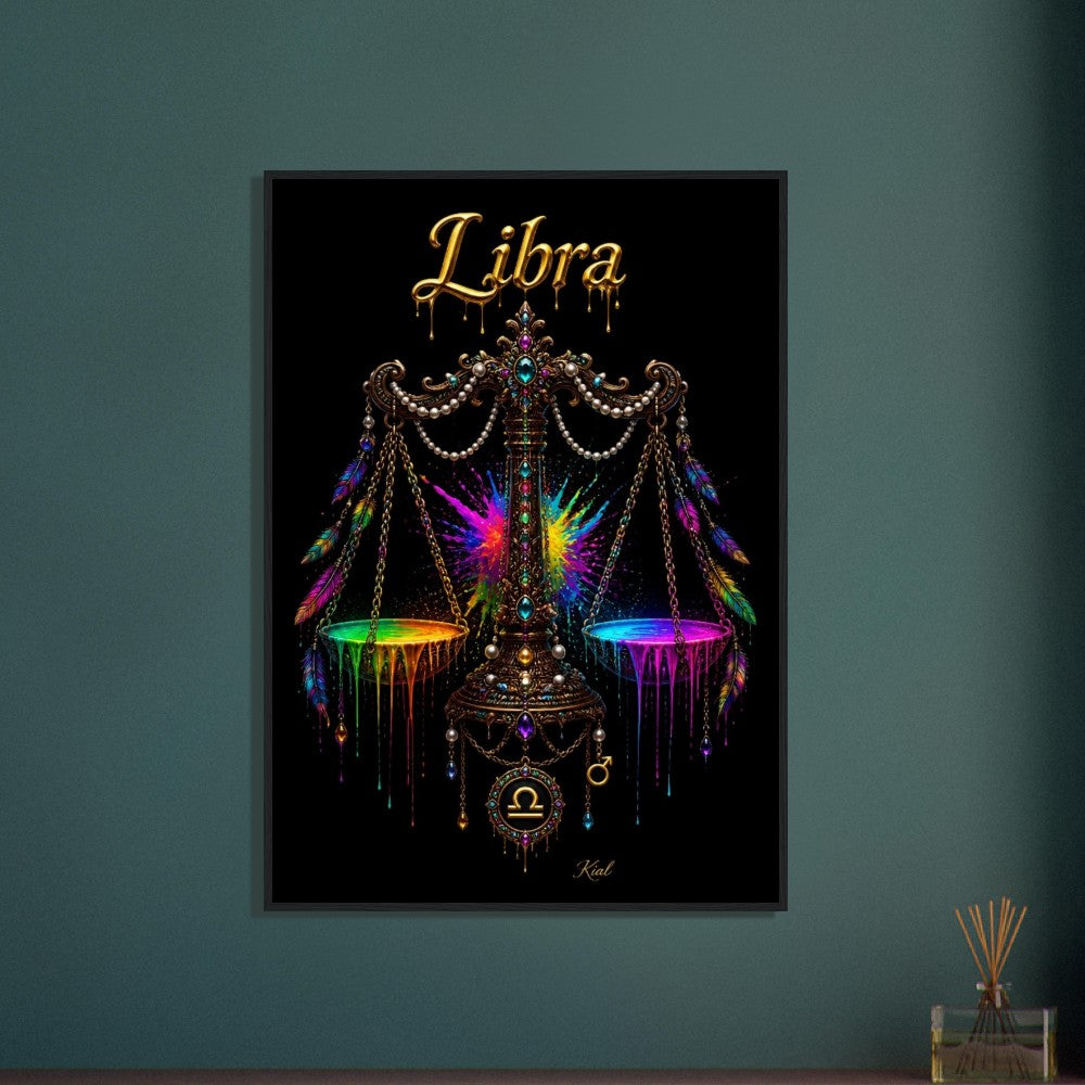Libra Neon Zodiac Scales Poster, Colorful Wall Art, Artistic Astrology Canvas, Zodiac Gift for Him, Danish Art Studio