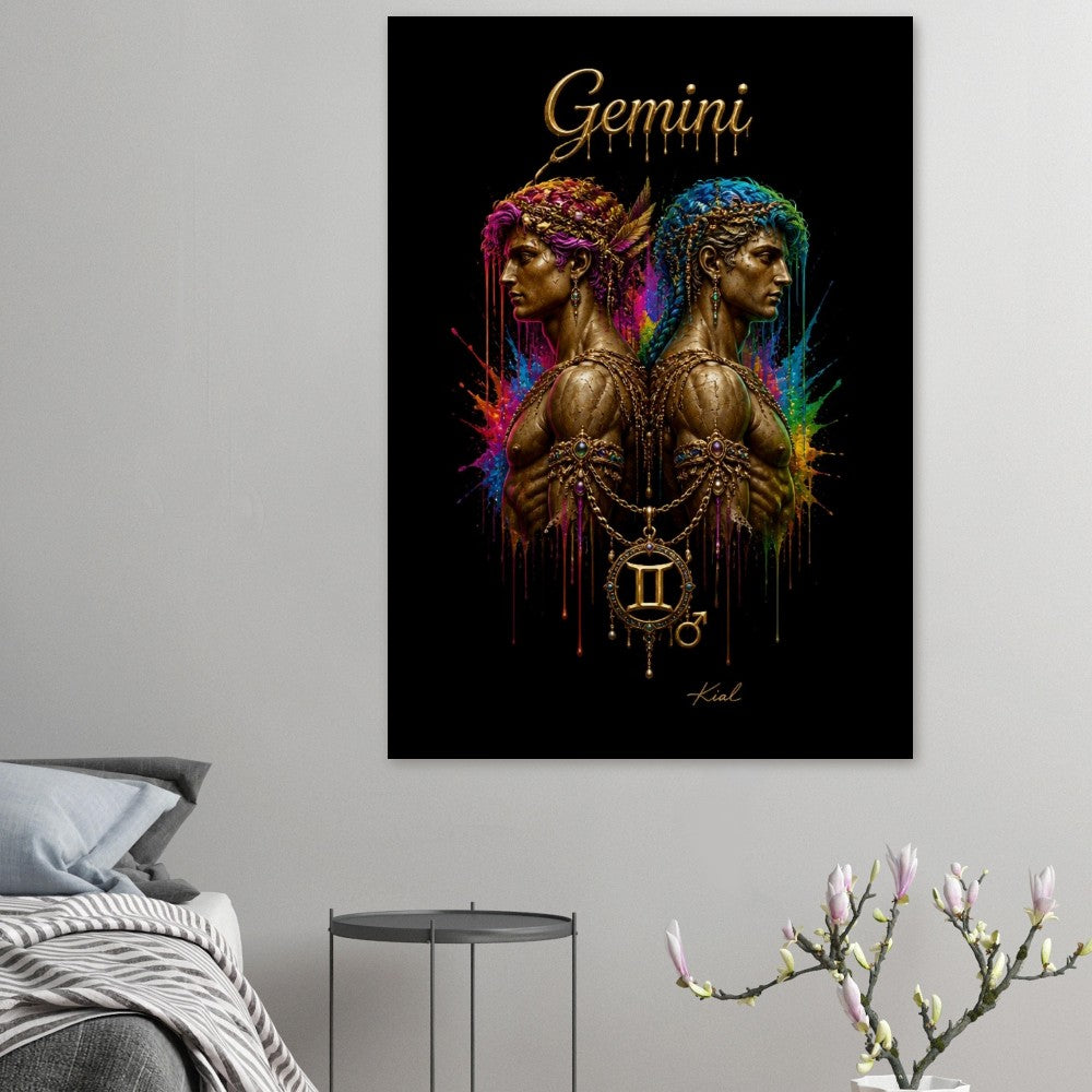 Gemini Neon Zodiac Twins Poster, Colorful Wall Art, Artistic Astrology Canvas, Zodiac Gift for Him, Danish Art Studio