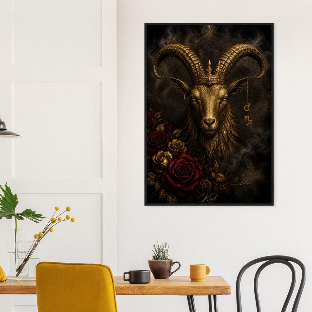 Capricorn Zodiac Goat Poster, Gold Wall Art, Astrology Canvas, Goat Portrait, Zodiac Gift for Him, Danish Art Studio