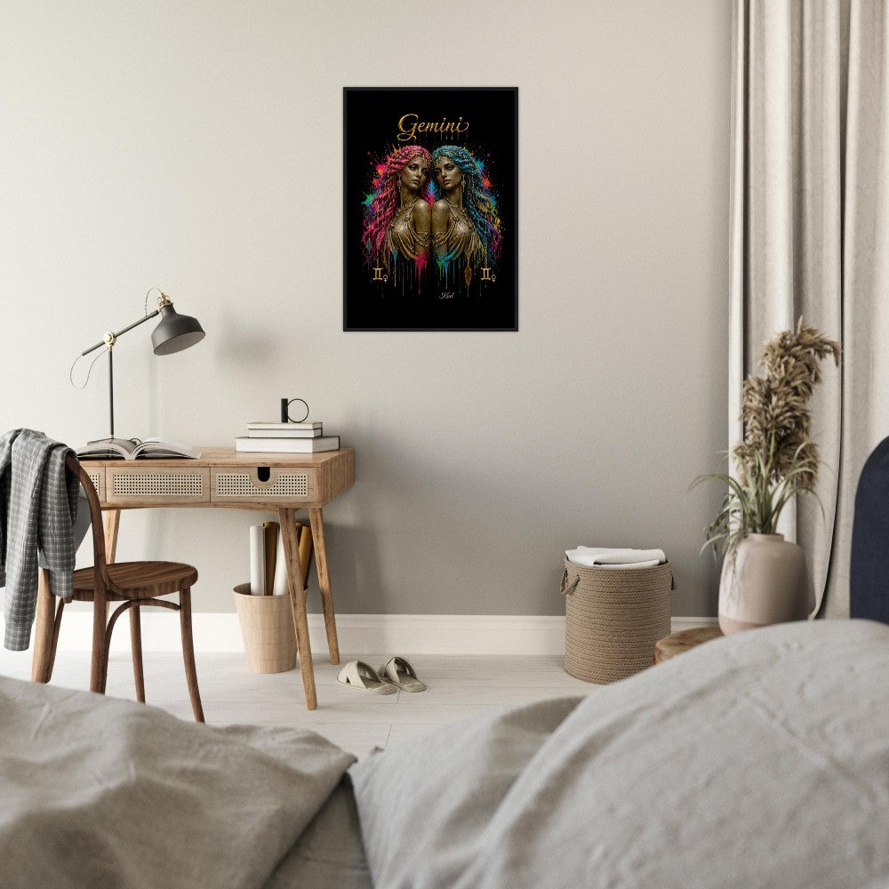 Gemini Neon Zodiac Twins Plakat, Farverig Vægkunst, Kunstnerisk Astrologi Lærred, Zodiak Gave til Hende, Dansk Kunst Studio