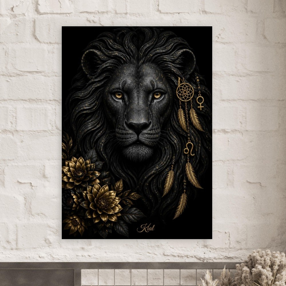 Leo Zodiac Lion Poster, Gold Wall Art, Astrology Canvas, Lion Portrait, Zodiac Gift for Her, Danish Art Studio