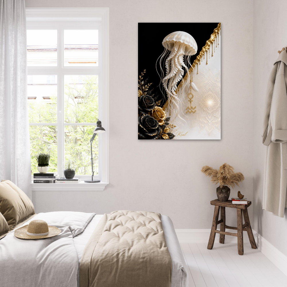 Aquarius Zodiac Jellyfish Poster, Gold Wall Art, Zodiac Gift for Her, Danish Art Studio