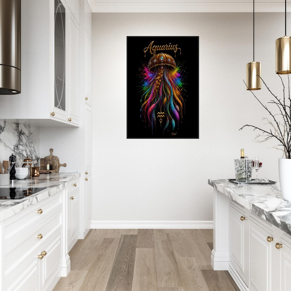 Aquarius Neon Zodiac Jellyfish Poster, Colorful Wall Art, Zodiac Gift for Her, Danish Art Studio