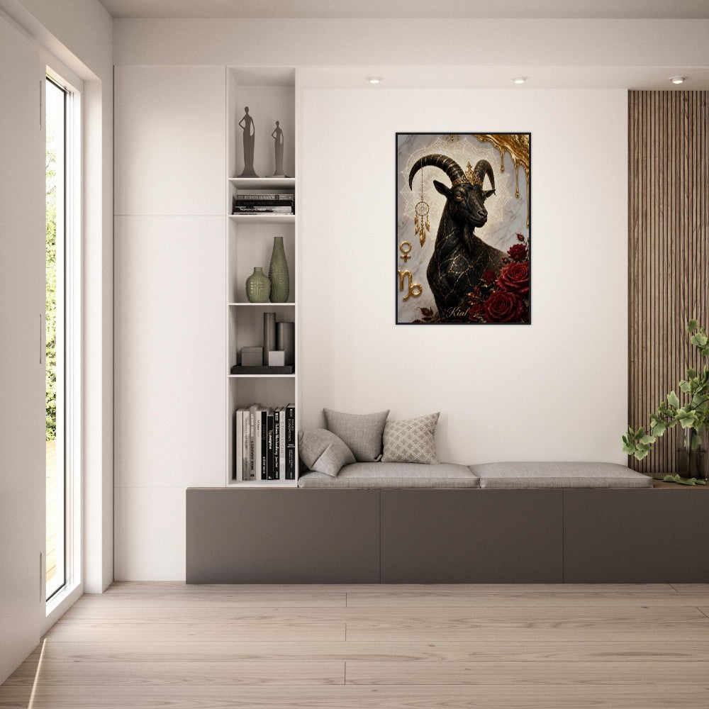 Capricorn Zodiac Goat Poster, Gold Wall Art, Astrology Canvas, Goat Portrait, Zodiac Gift for Her, Danish Art Studio