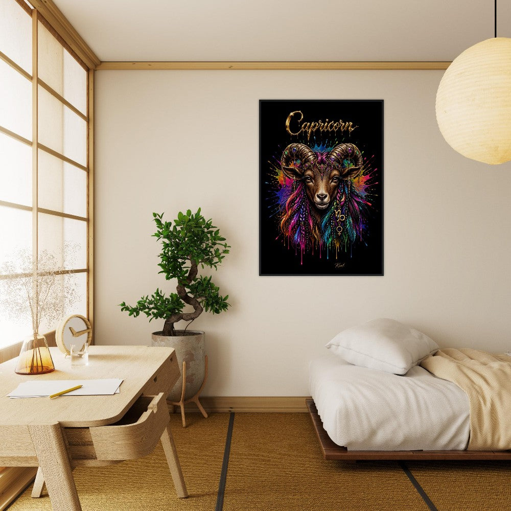 Capricorn Neon Zodiac Goat Poster, Colorful Wall Art, Artistic Astrology Canvas, Zodiac Gift for Her, Danish Art Studio