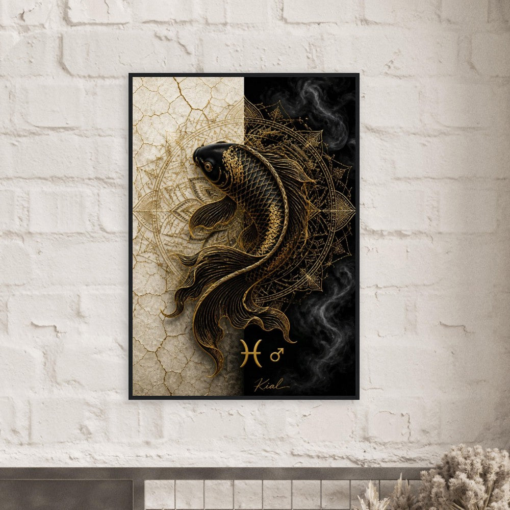 Pisces Zodiac Koi Poster, Gold Wall Art, Astrology Canvas, Koi Portrait, Zodiac Gift for Him, Danish Art Studio