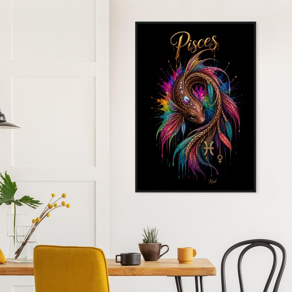 Pisces Neon Zodiac Koi Poster, Colorful Wall Art, Artistic Astrology Canvas, Zodiac Gift for Her, Danish Art Studio