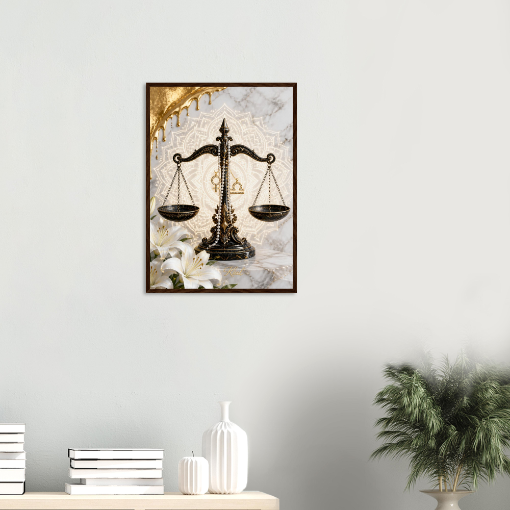 Libra Zodiac Scales Poster, Gold Wall Art, Astrology Canvas, Scales Portrait, Zodiac Gift for Her, Danish Art Studio