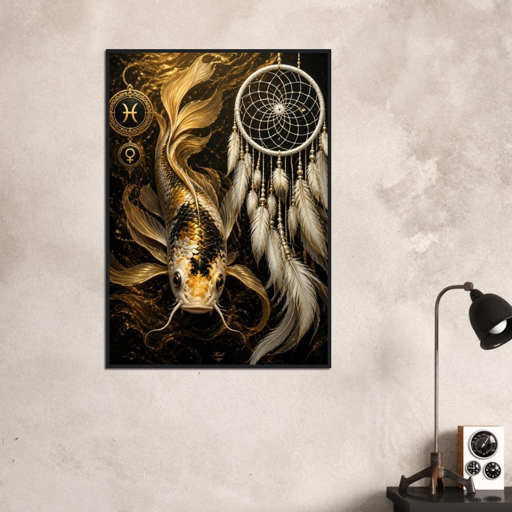 Pisces Zodiac Koi Poster, Gold Wall Art, Astrology Canvas, Koi Portrait, Zodiac Gift for Her, Danish Art Studio