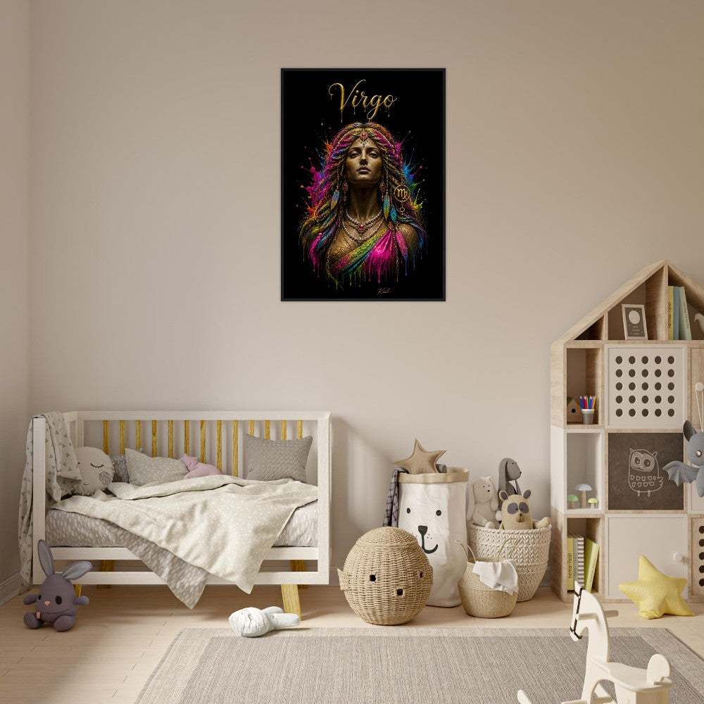 Virgo Neon Zodiac Maiden Poster, Colorful Wall Art, Artistic Astrology Canvas, Zodiac Gift for Her, Danish Art Studio