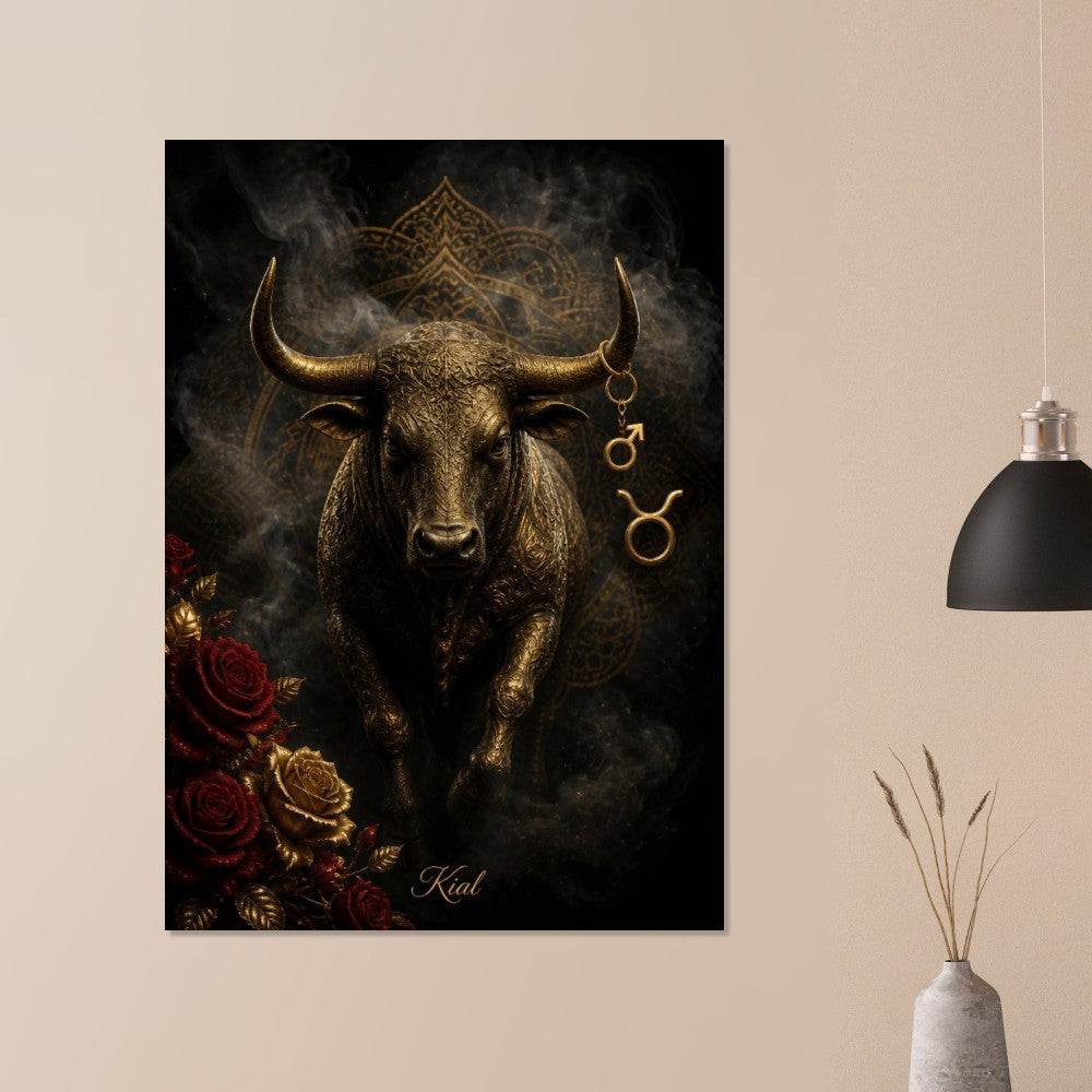 Taurus Zodiac Bull Poster, Gold Wall Art, Astrology Canvas, Bull Portrait, Zodiac Gift for Him, Danish Art Studio