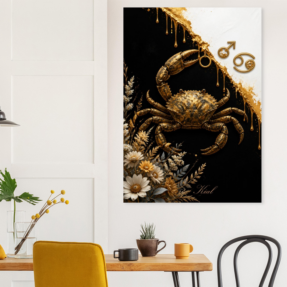 Cancer Zodiac Crab Poster, Gold Wall Art, Astrology Canvas, Crab Portrait, Zodiac Gift for Him Danish Art Studio