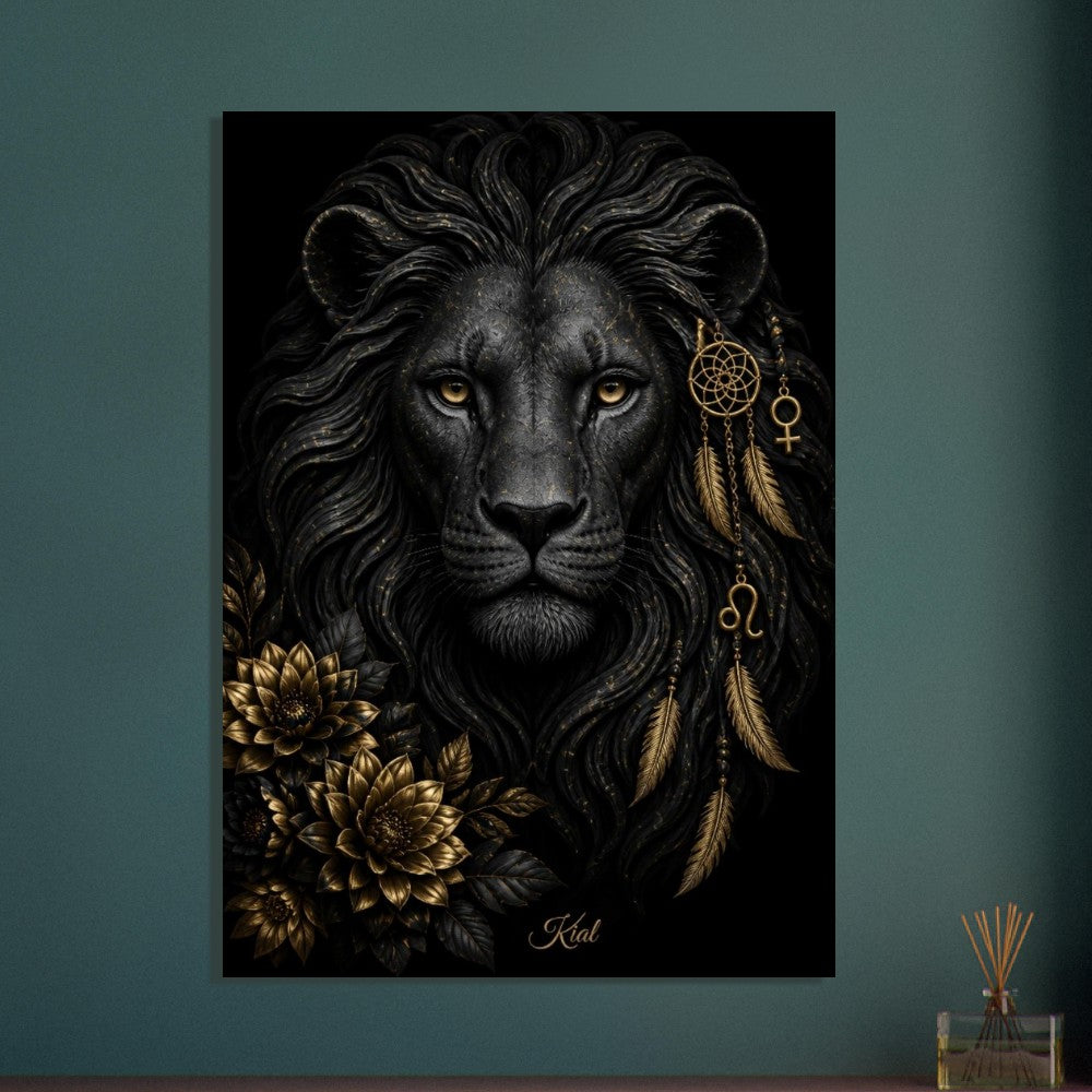 Leo Zodiac Lion Poster, Gold Wall Art, Astrology Canvas, Lion Portrait, Zodiac Gift for Her, Danish Art Studio