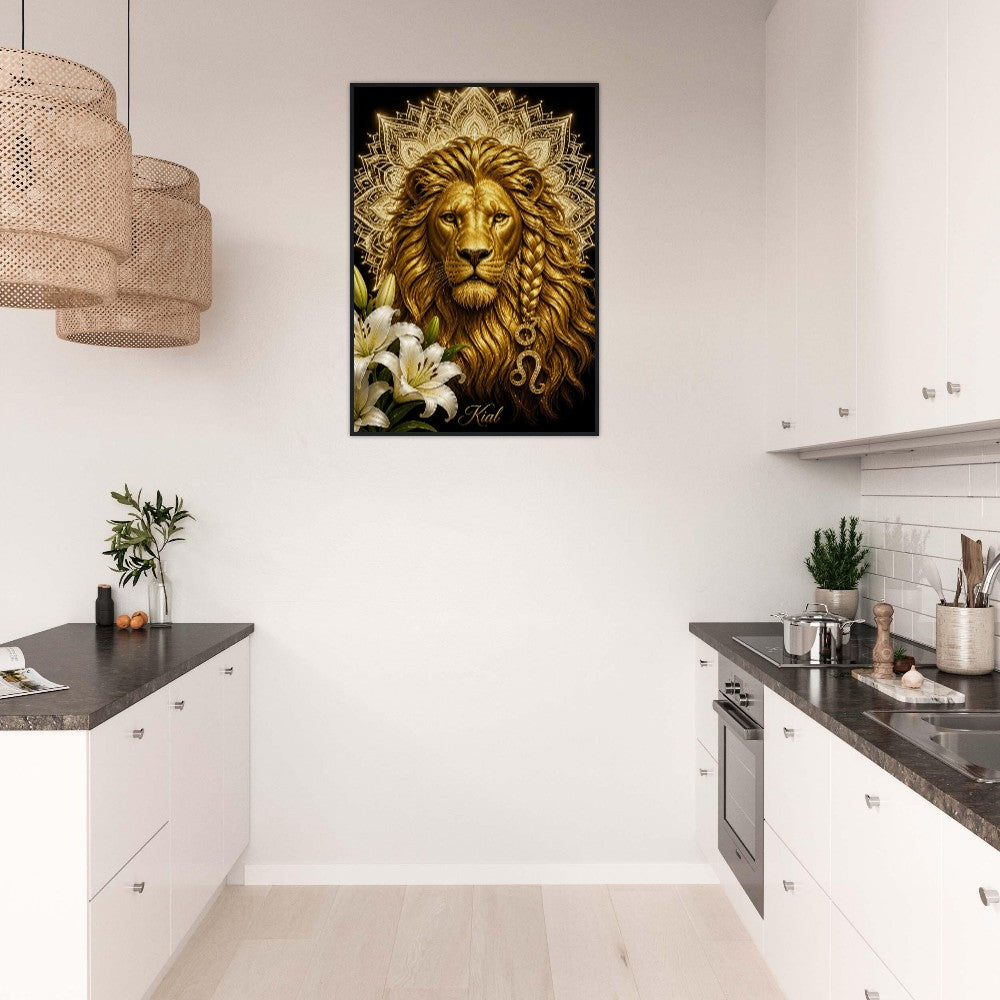Leo Zodiac Lion Poster, Gold Wall Art, Astrology Canvas, Lion Portrait, Zodiac Gift for Him, Danish Art Studio