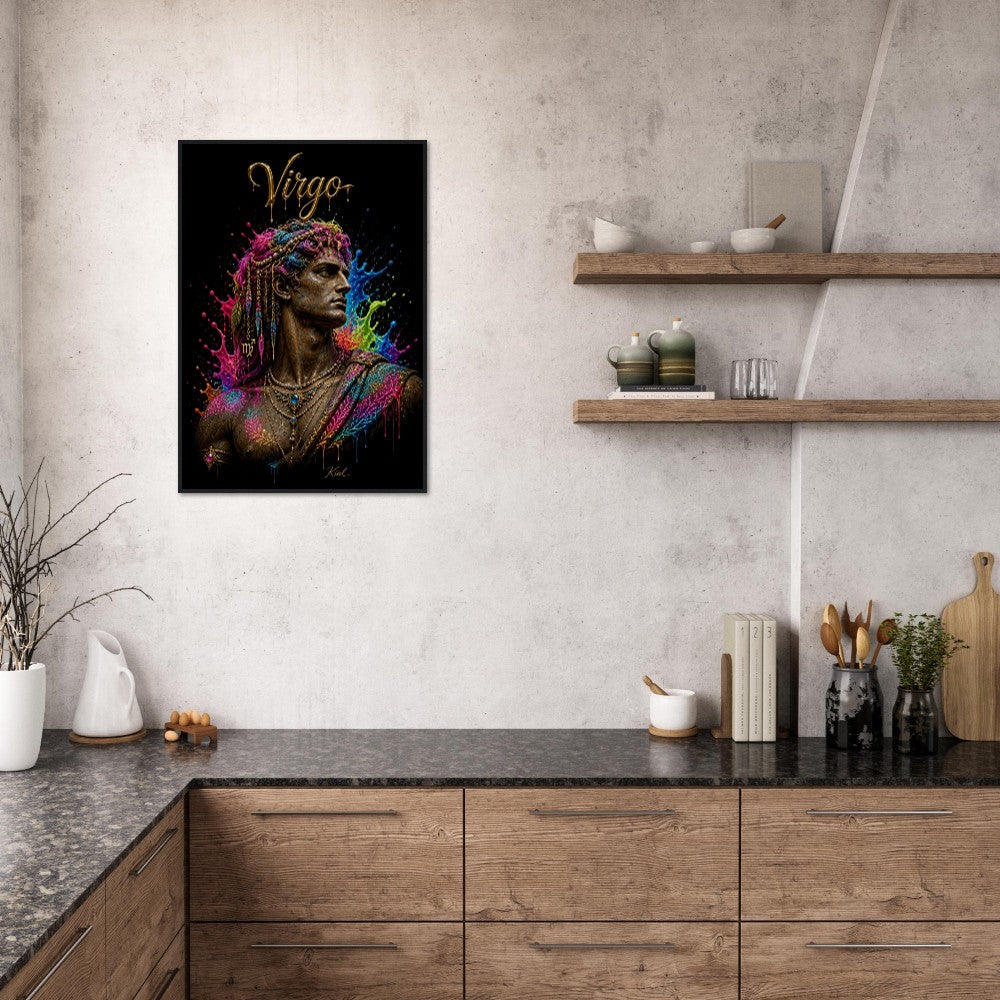 Virgo Neon Zodiac Maiden Poster, Colorful Wall Art, Artistic Astrology Canvas, Zodiac Gift for Him, Danish Art Studio