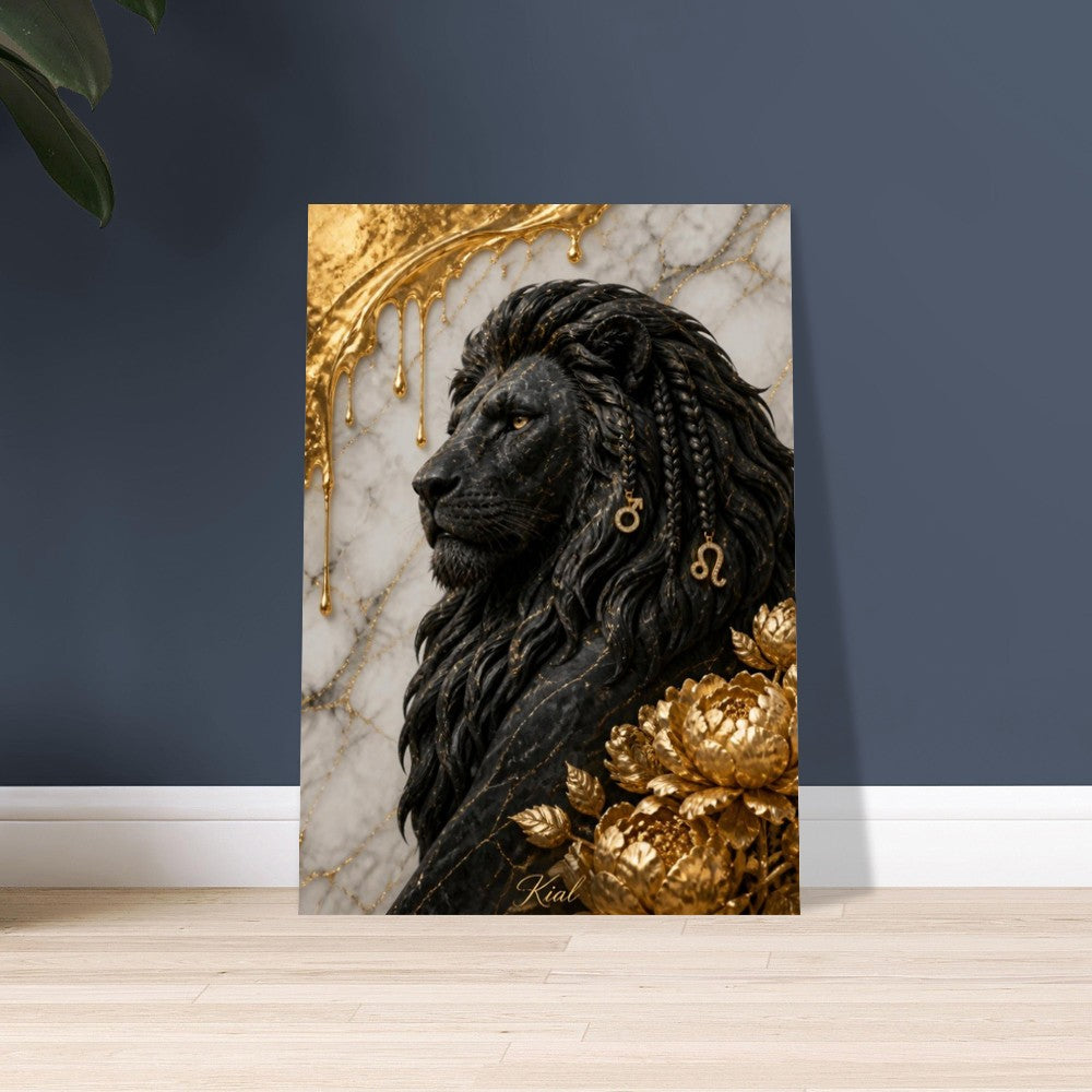 Leo Zodiac Lion Poster, Gold Wall Art, Astrology Canvas, Lion Portrait, Zodiac Gift for Him, Danish Art Studio